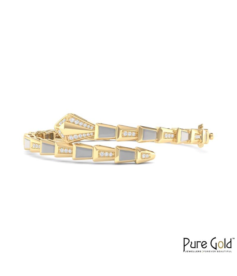 18K Gold Mystic Serpent Bracelet with Pearls & Diamonds