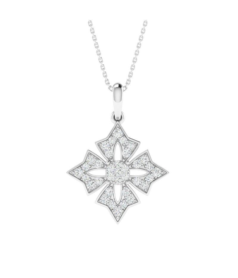 18K Gold Regal Petal Diamond Pendant with Chain