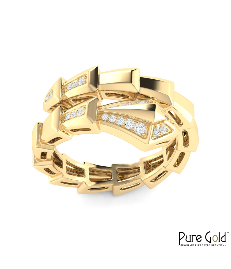 18K Gold Regal Serpent Ring with Diamonds