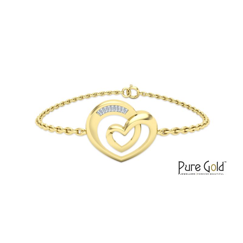 18K Gold Captured Heart Bracelet with 0.04 CTS and 18K gold