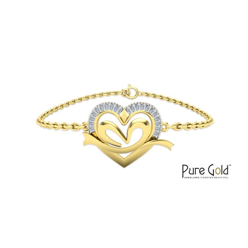 18K Gold Eternal Love Diamond Heart Valentine Bracelet - PGBRG33814