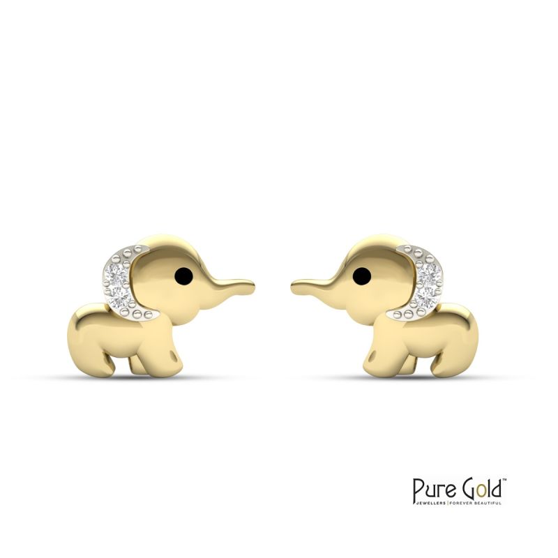 Bezzora Diamond Baby Elephant Earrings (18k and 0.02CTS)