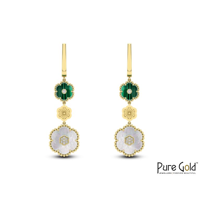 Luciana Flora 18K Diamond Earring with Malachite & MOP