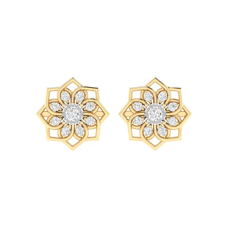18K Gold Star Petal Earrings with Diamonds
