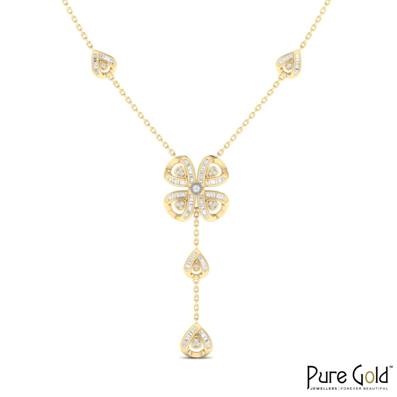 18K Gold Dainty Clover Necklace with Diamonds