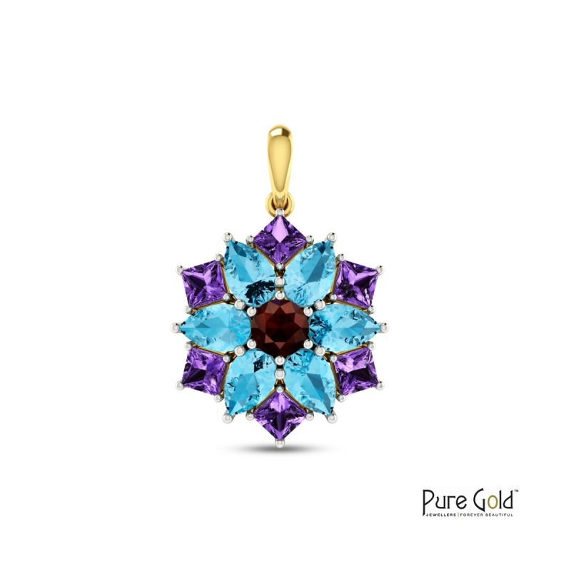 Celestial Blossom Pendant (18K and Multi Color stones)