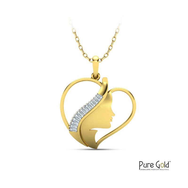 18K Gold Heart of a Woman Pendant with 0.10 CTS and 18K  gold