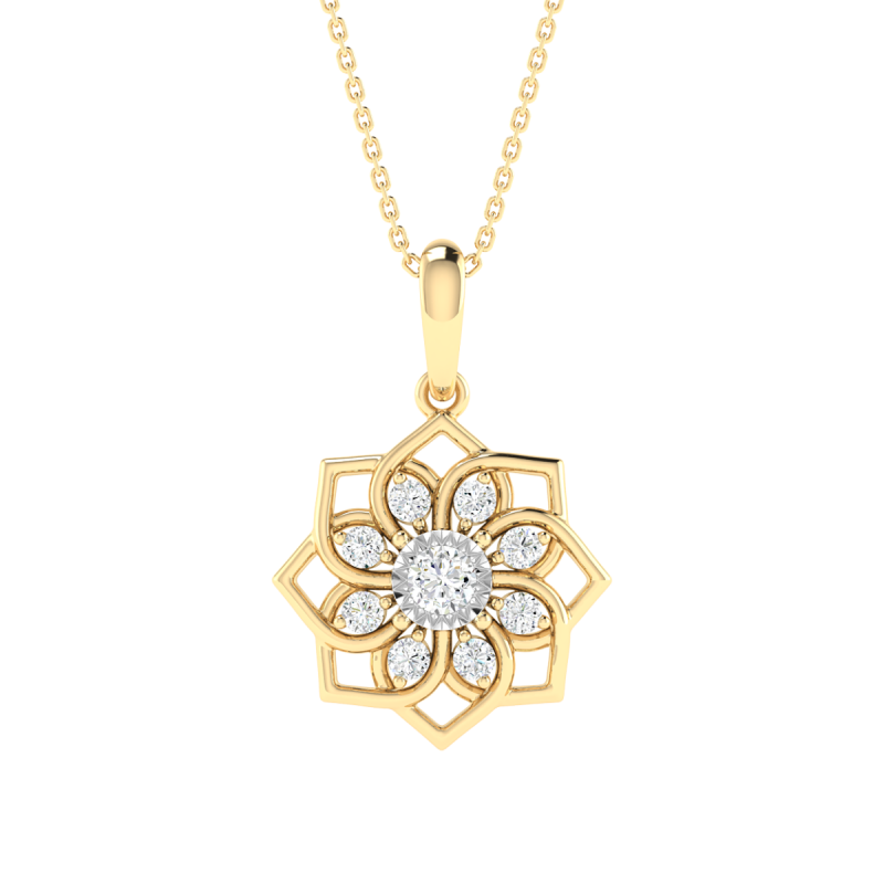 18K Gold Star Petal Diamond Pendant with Chain