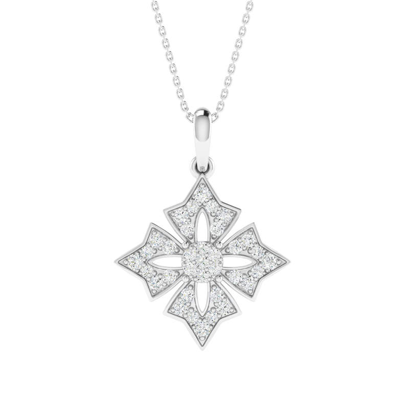 18K Gold Regal Petal Diamond Pendant with Chain