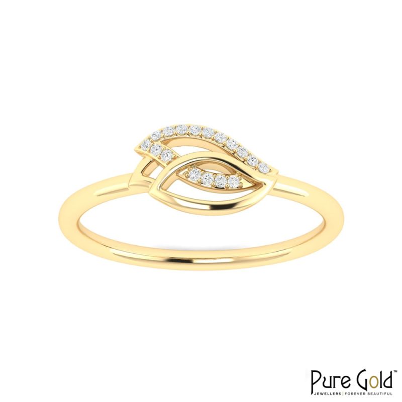 18 Karat Gold Silver Dew Leaf Ring with Diamonds
