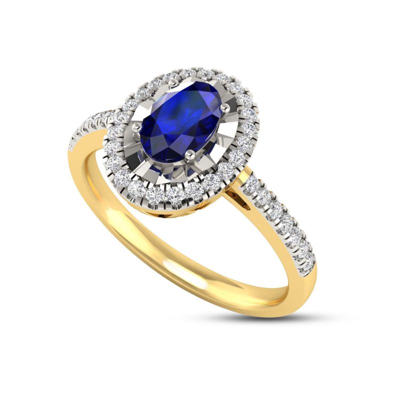 18K Gold Blue Sapphire Halo Ring with 0.15CTS