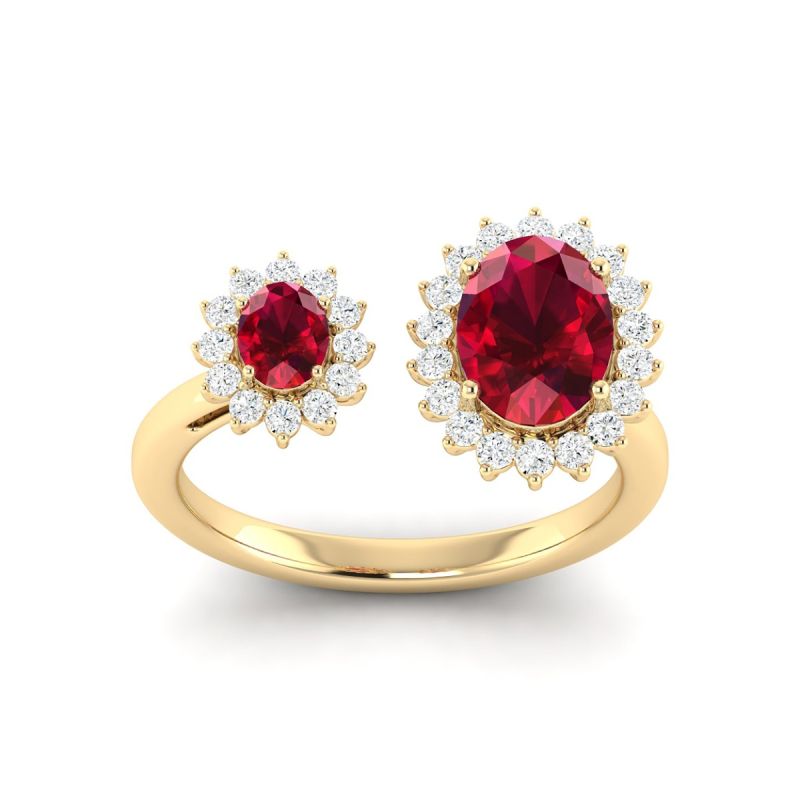 18k Gold Twin Rose Ring with Diamonds