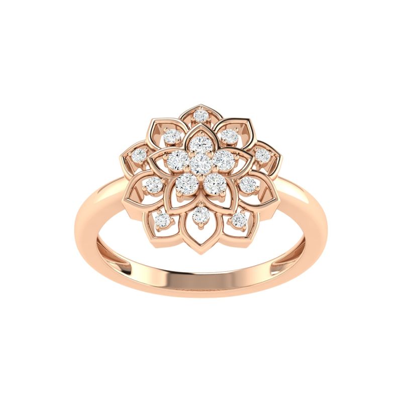 18K Gold Lotus Crest Ring with Diamonds