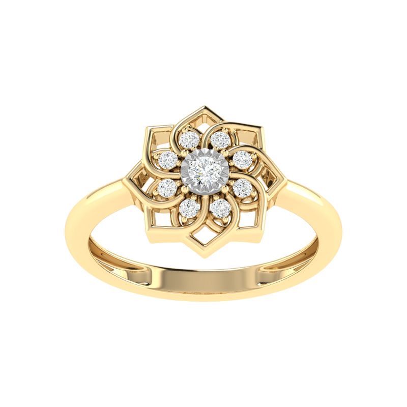 18K Gold Star Petal Ring with Diamonds