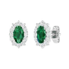 18K Gold Emerald Crown Earrings with Diamonds