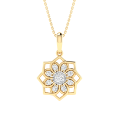 18K Gold Star Petal Diamond Pendant with Chain