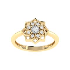 18K Gold Star Petal Ring with Diamonds